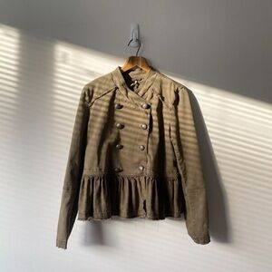 Free People Military Style Double-Breasted Peplum Jacket Olive Medium